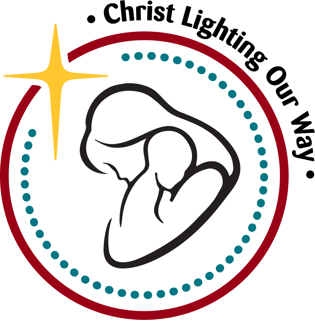 School symbol featuring Mary and child with star motif representing guidance faith and Christ lighting the way within the school community