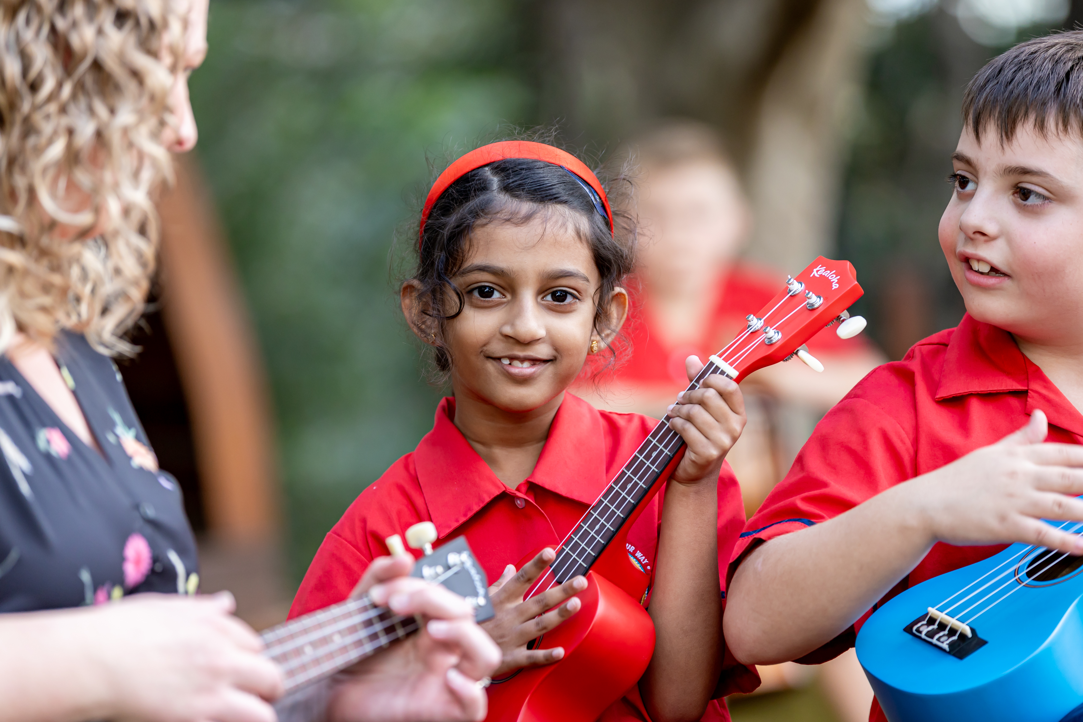 Students participating in a music activity with instruments supporting creativity confidence and performing arts learning