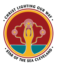 School logo representing Christ lighting our way and the identity of Star of the Sea Cleveland within a faith centred learning community